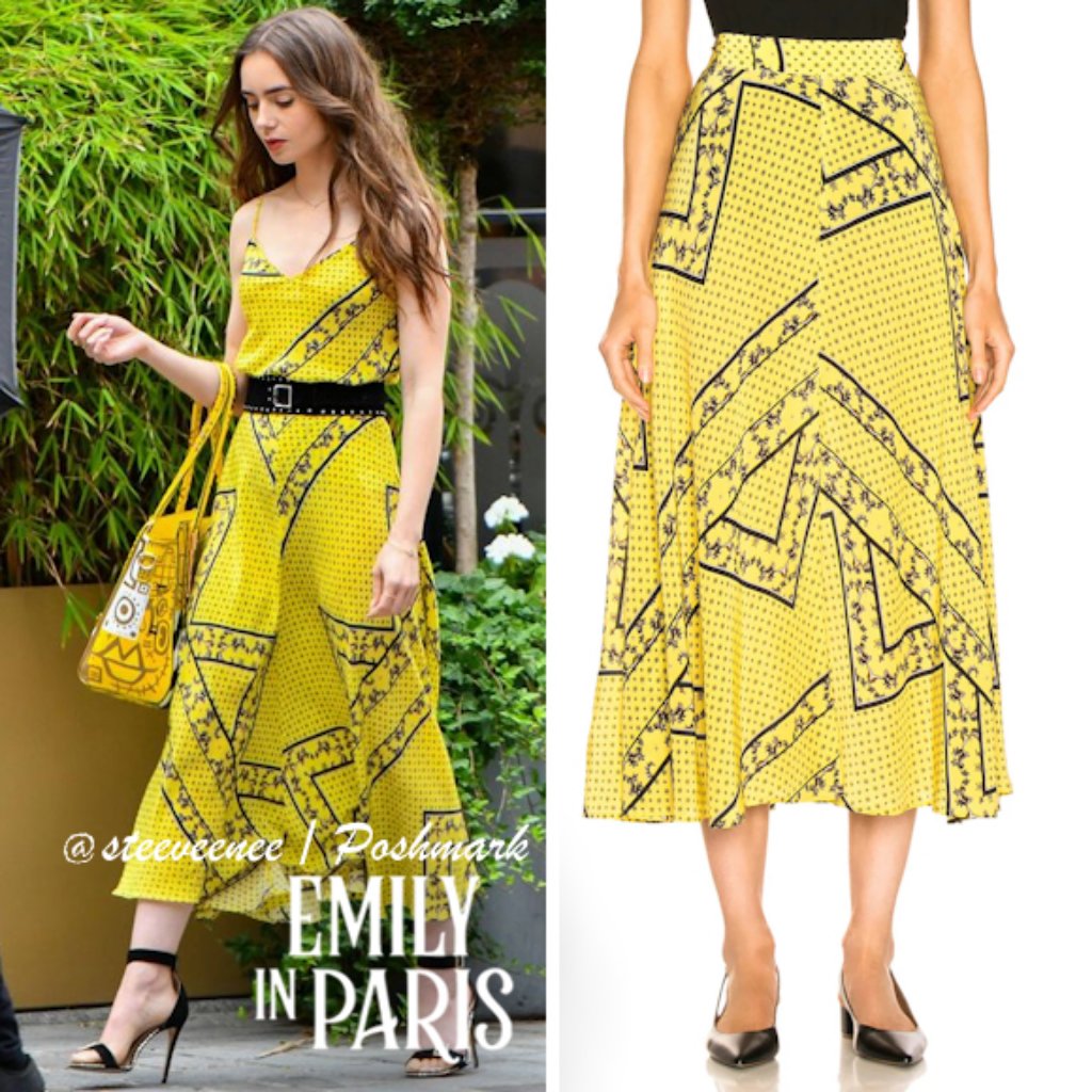Ganni Silk Mix Maxi Skirt In Minion Yellow Aso Emily In Paris